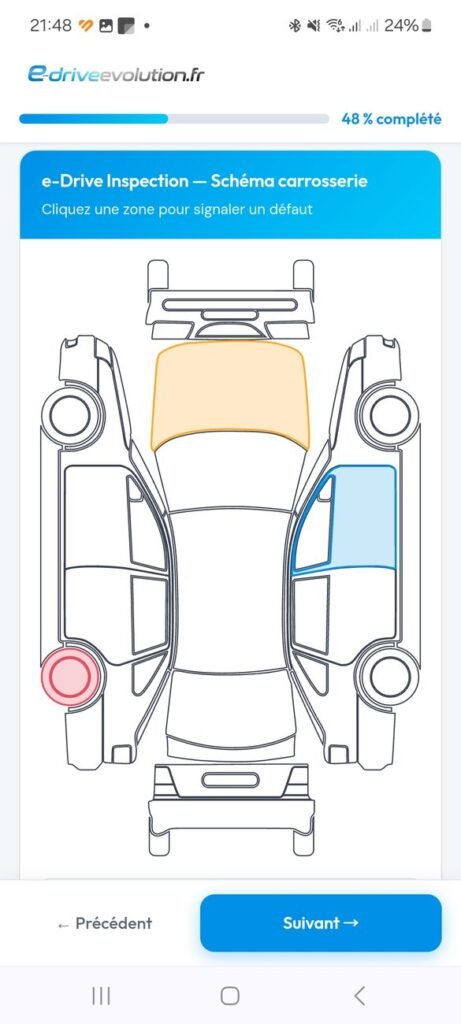 Schéma de carrosserie pour signaler les défauts
