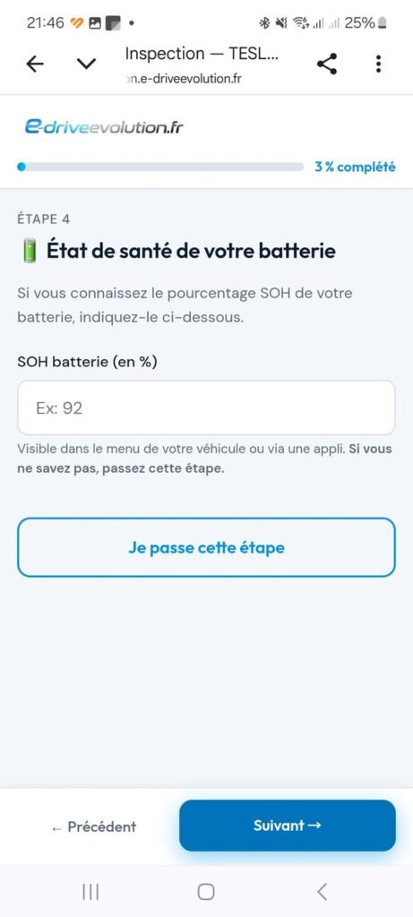 Relevé de l'état de santé de la batterie dans l'application
